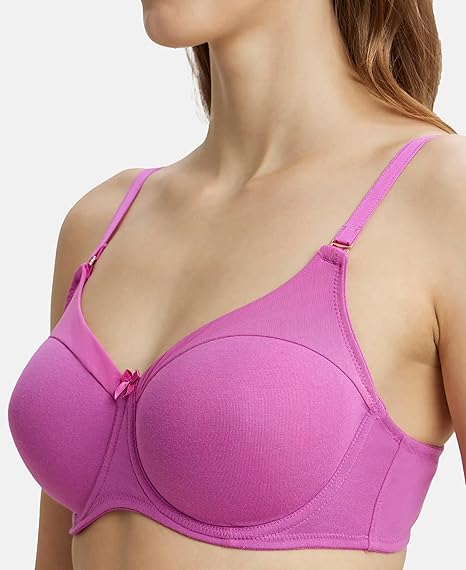Jockey FE38 Women’s Underwired Padded Cotton T-Shirt Bra – Full Coverage with Stylised Mesh Panel